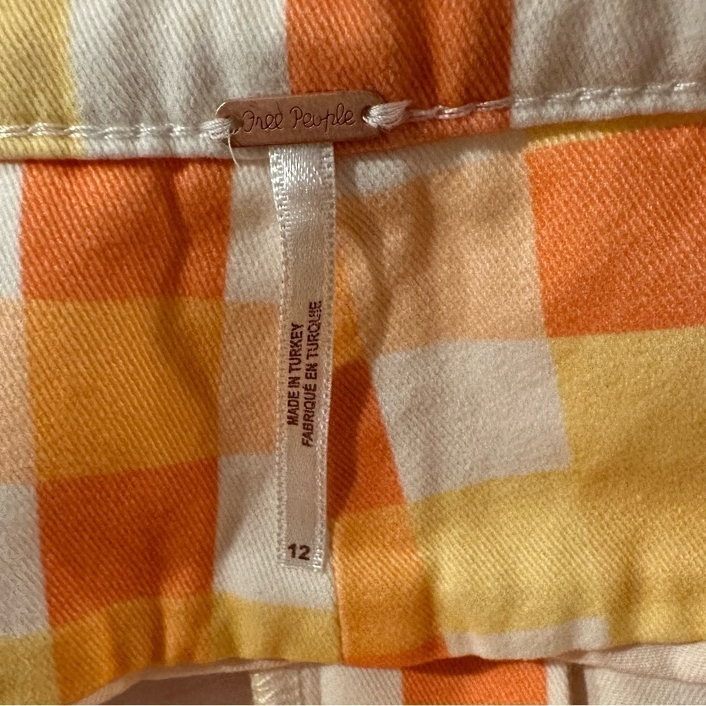 Free People She's All That Plaid Crop High Waist Pants Orange Yellow Sz 12 New - Picture 5 of 10